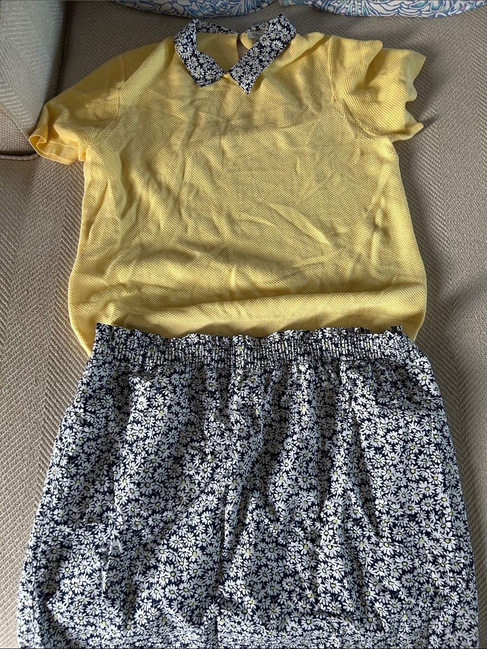 NWOT JCrew Factory Yellow Collared Daisy -Print Women's Skirt Set